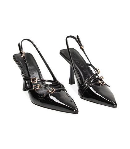Décolleté slingback nere con fibbie in vernice, Valerio 1966, 2321T1225VENERO035, 002