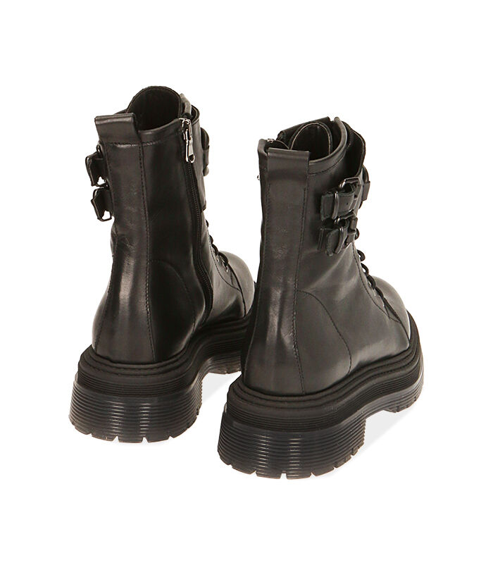 Anfibi da donna neri in pelle con catena, tacco 5,5 cm | Valerio 1966