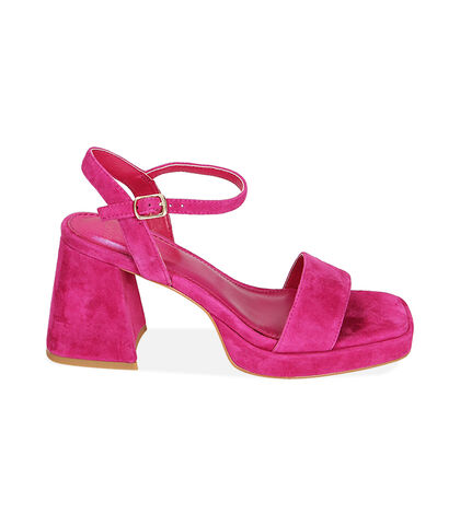 Sandali fucsia in camoscio, tacco 8,5 cm, 21T2T1203CMFUCS035, 001