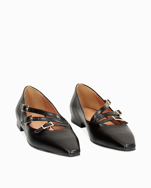 Ballerine nere a punta con fibiette, BLACK