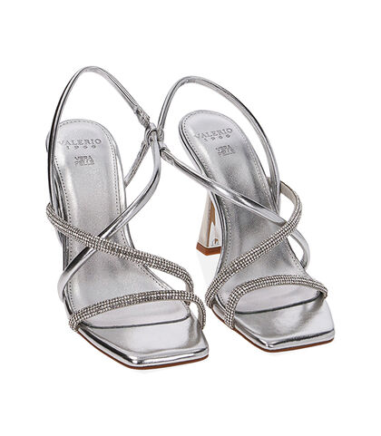 Sandali argento laminato, tacco 9,5 cm, Valerio 1966, 2121T0110LMARGE035, 002