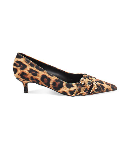 Décolleté leopard in lycra con fibbie, tacco 4,5 cm, Valerio 1966, 2449T8145LYLEOP035, 001