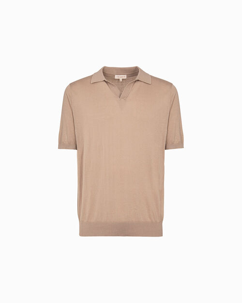 Maglia polo beige colletto classico, BEIGE