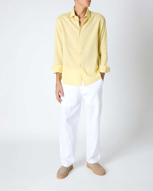 Pantalone da uomo in lino bianco, WHITE