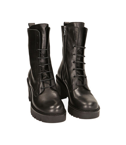 Anfibi neri in pelle, tacco 8 cm, Valerio 1966, 22L6T8417PENERO035, 002