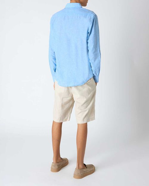 Bermuda da uomo in lino beige, BEIGE