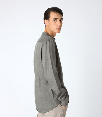 Camicia da uomo in lino con collo alla coreana militare, Valerio 1966, 25Z3T2301LNMILI38, 002