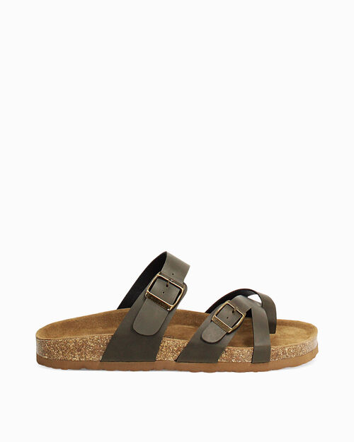 Sandali fussbett verde con fibbie dorate, GREEN