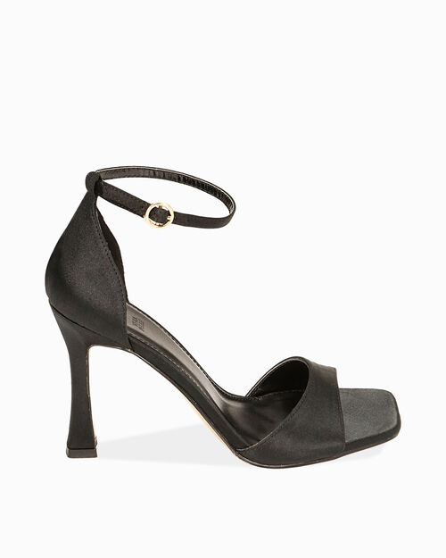 Sandali neri in raso, tacco 9,5 cm, BLACK