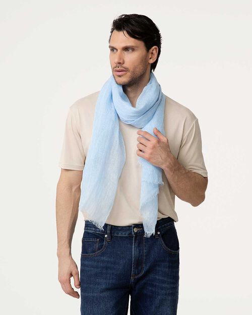 Pashmina celeste con frange leggere, LT BLUE