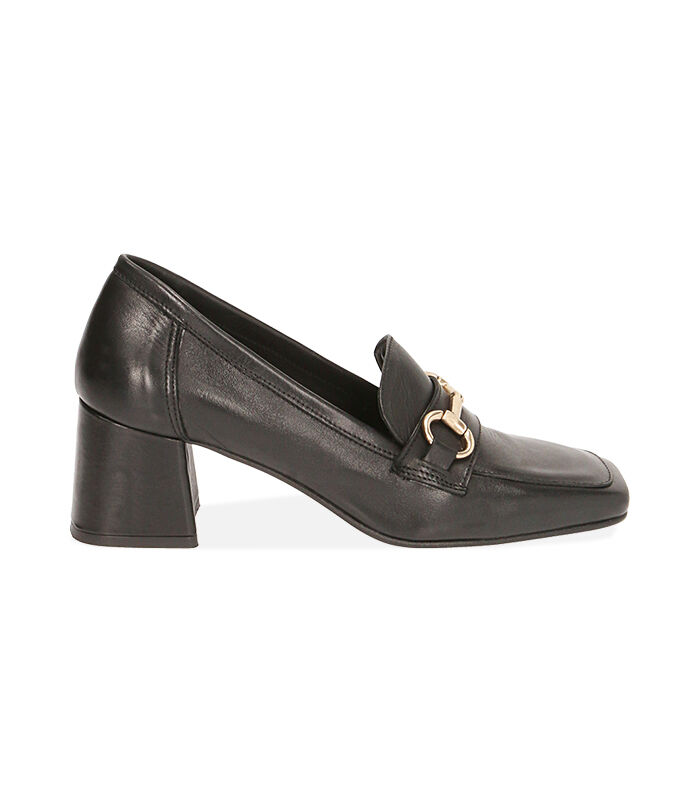 Mocassini donna neri in pelle, tacco 6 cm | Valerio 1966