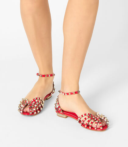Ballerine da donna borchiate in vernice rossa, Valerio 1966, 25G4T2056VEROSS035, 002