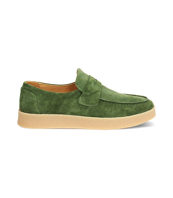 Mocassino da uomo in camoscio verde con fondo crepes, Valerio 1966, 25U6T9808CMVERD040