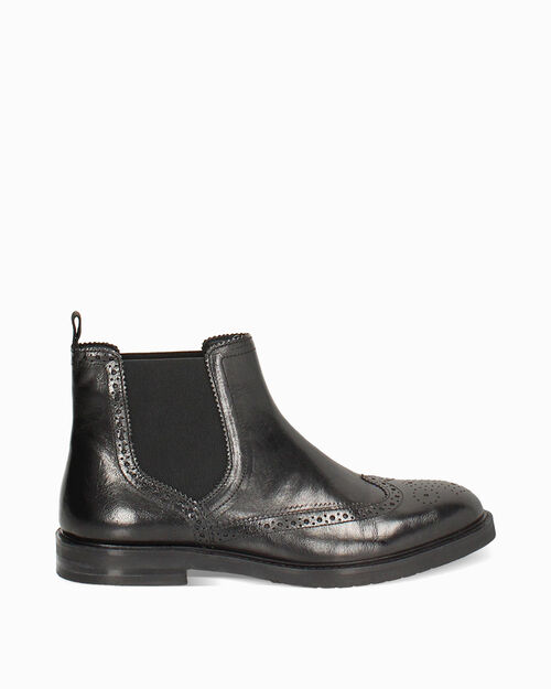 Stivaletti beatles neri con decorazioni brogue, BLACK