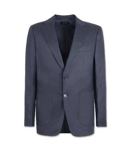Giacca da uomo in lino blu elegante, Valerio 1966, 25R1T2443LNBLUE42, 001