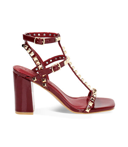 Sandalo da donna con borchie in vernice cherry, Valerio 1966, 2549T6537VECHER035, 001