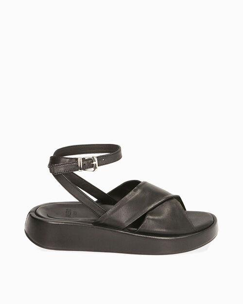 Sandali neri in pelle, zeppa 2,5 cm , BLACK