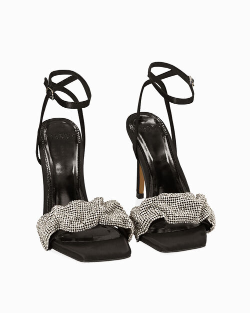 Sandali neri in raso, tacco 10 cm , BLACK