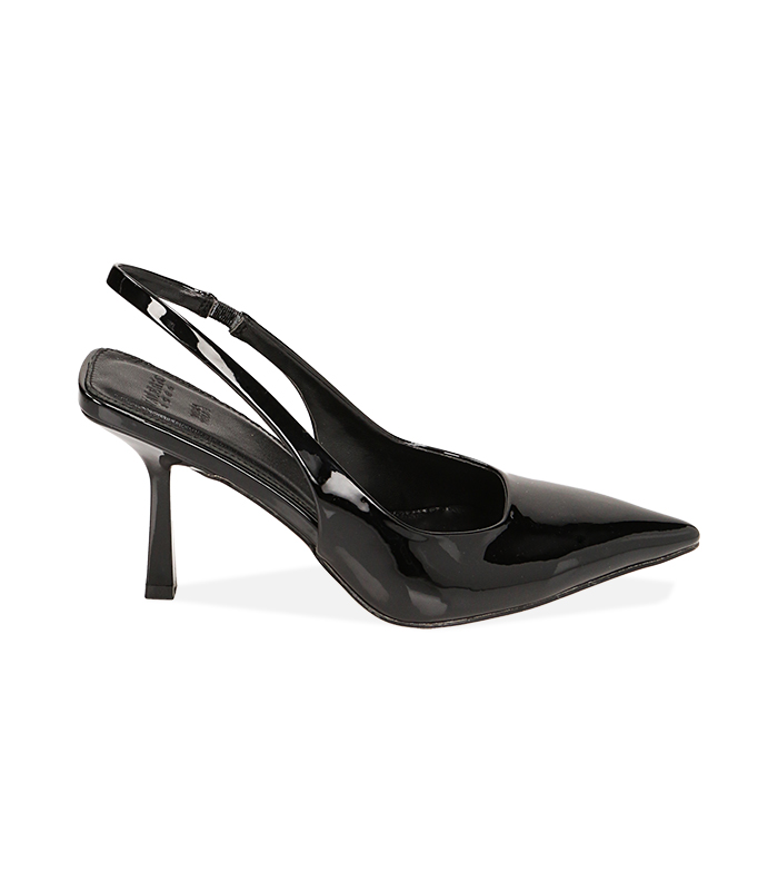 Décolleté slingback nere in vernice, tacco 8,5 cm