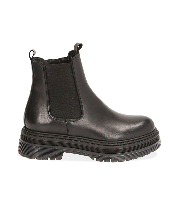 Chelsea boots neri in pelle, tacco 5,5 cm