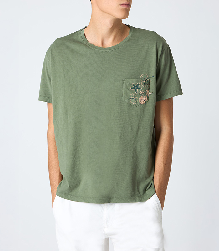 T-shirt da uomo con taschino, in cotone verde