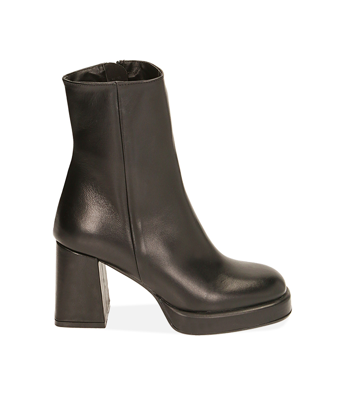 Ankle boots platform neri in pelle, tacco 8,5 cm 