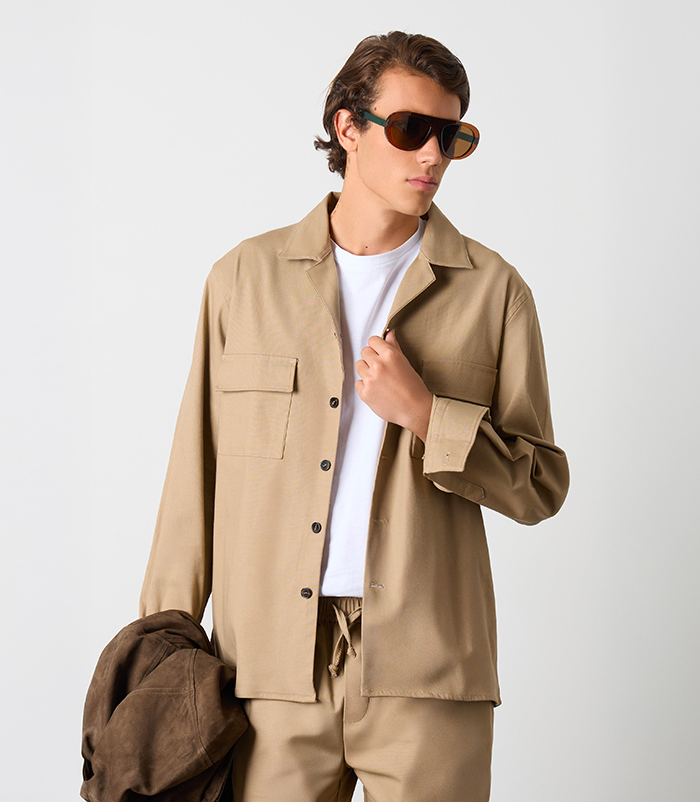 Camicia-giacca beige in cotone da uomo
