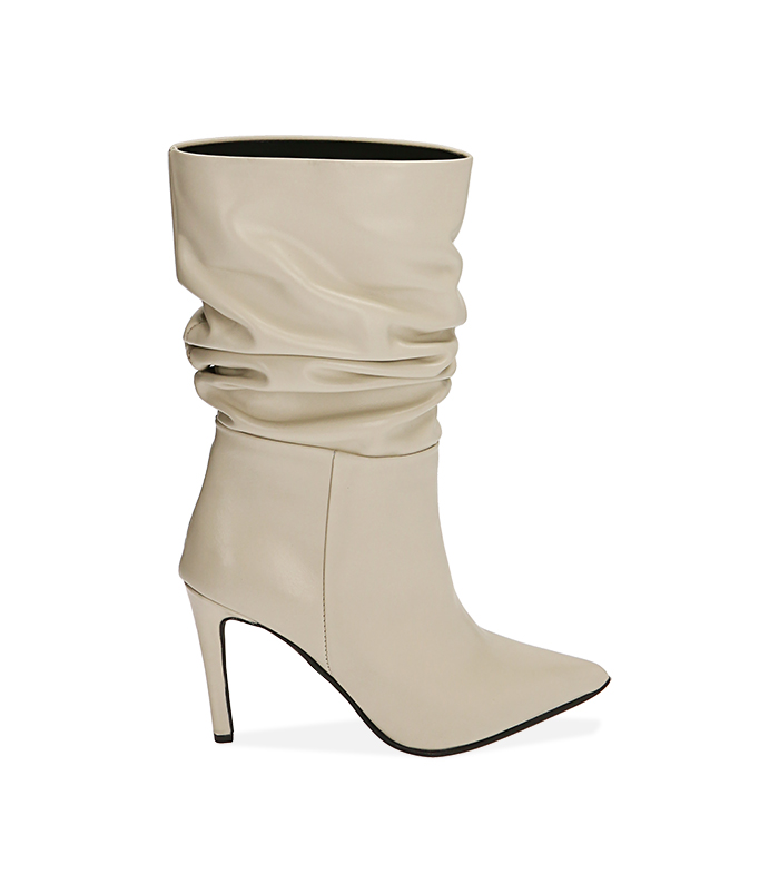 Ankle boots panna in pelle, tacco 10 cm 