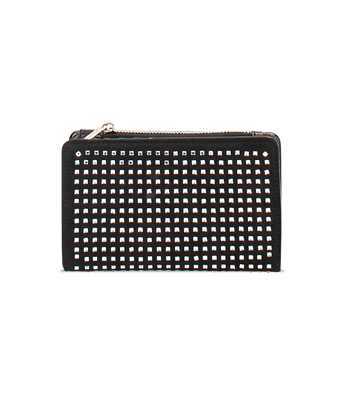 Portafoglio in microfibra nero con strass argento