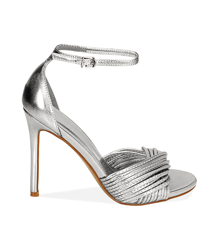 Sandali laminati argento, tacco 10,5 cm 