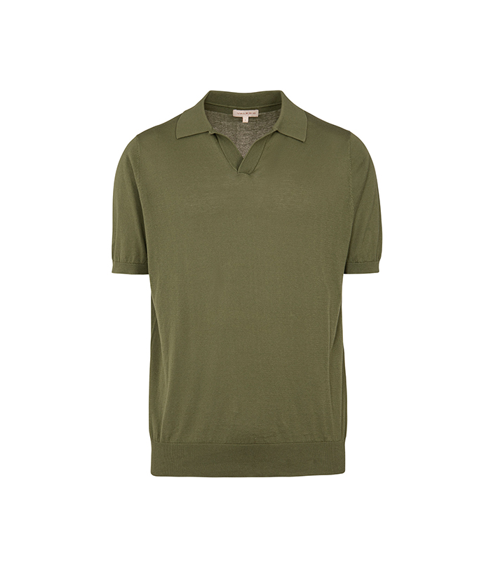 Maglia polo verde oliva con scollo a V