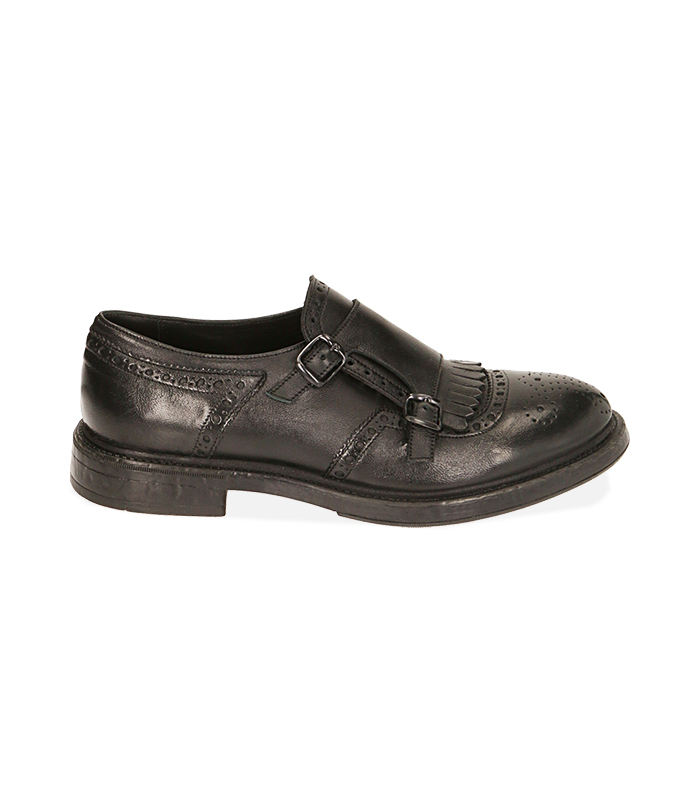 Scarpe doppia fibbia nere in pelle 