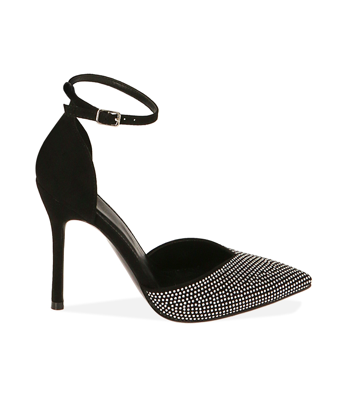 Décolleté nere con strass, tacco 10,5 cm 