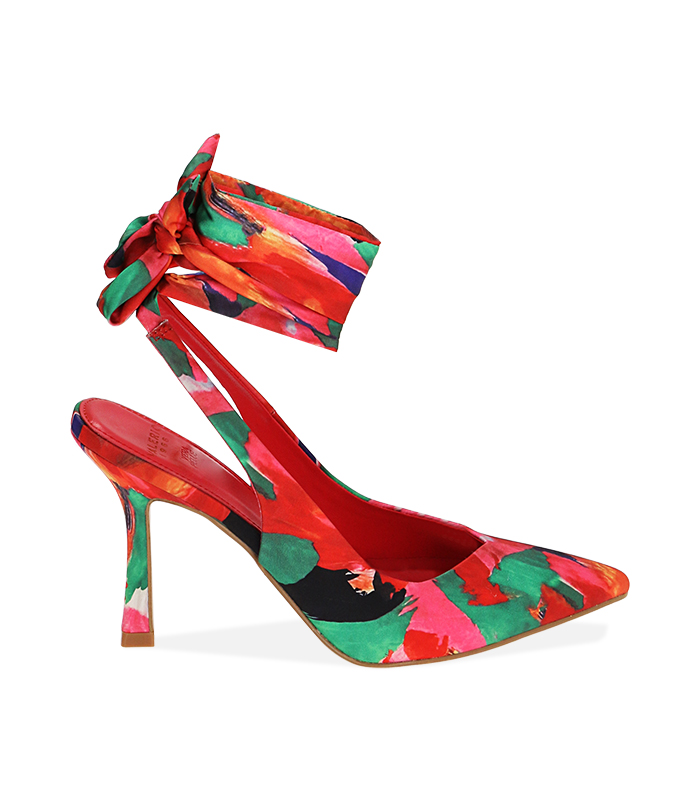 Décolleté lace-up multicolor in raso, tacco 9,5 cm