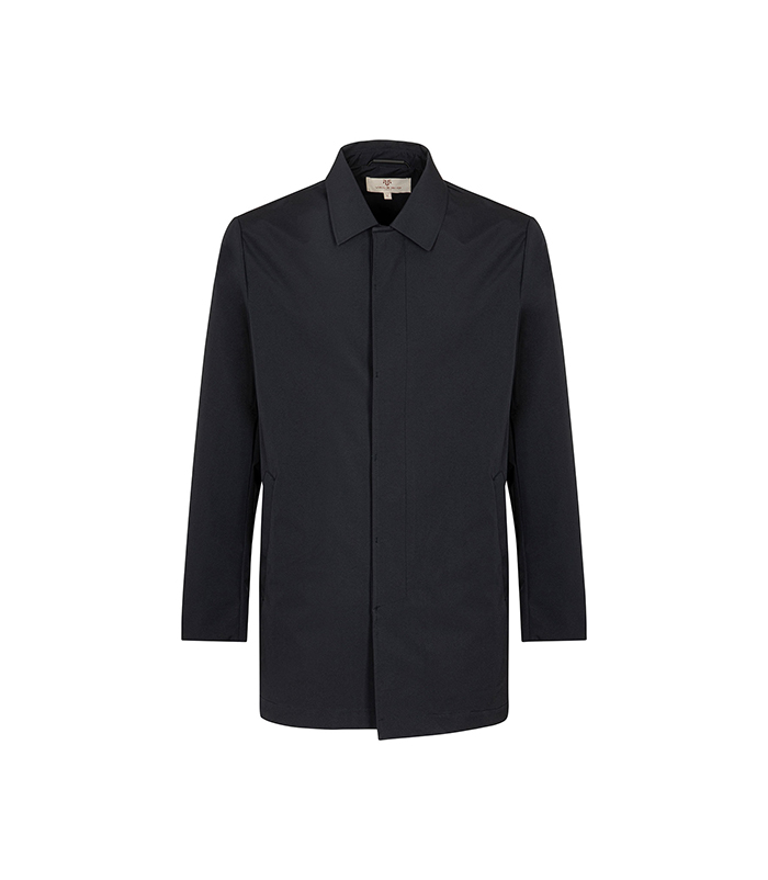 Trench blu con chiusura a patta