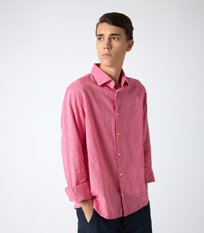 Camicia da uomo in lino rossa