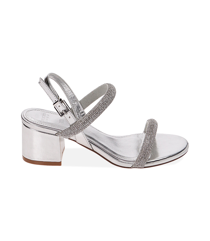 Sandali argento, tacco 5 cm