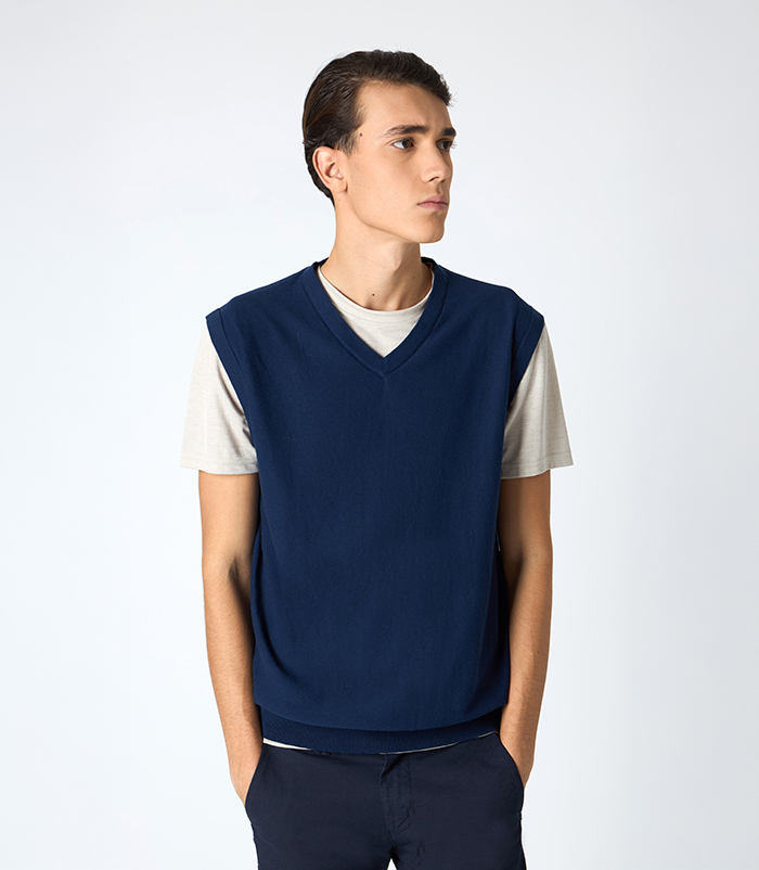 Gilet da uomo a V blu