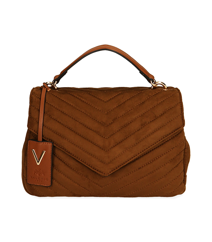 Borsa a mano cognac in microfibra matelassé
