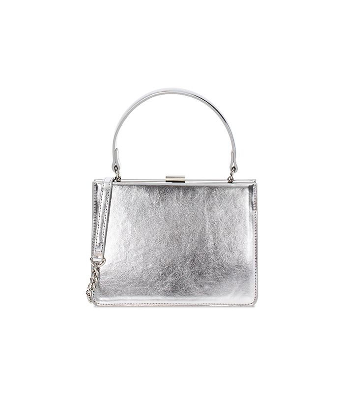 Mini bag donna argento laminato con manico