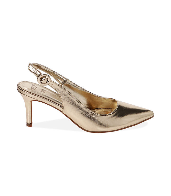 Décolleté slingback oro laminato, tacco 7 cm