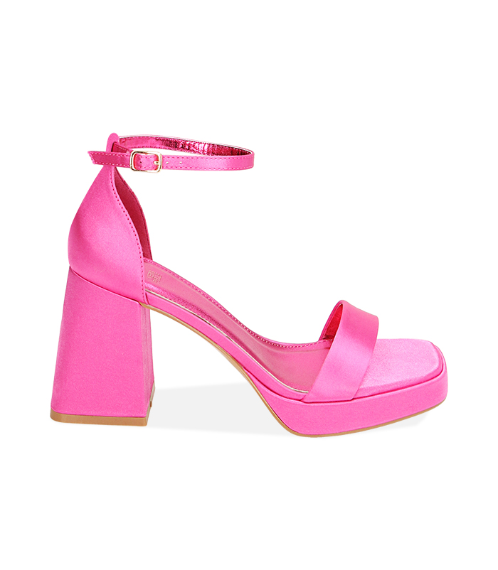 Sandali fucsia in raso, tacco platform 9,5 cm