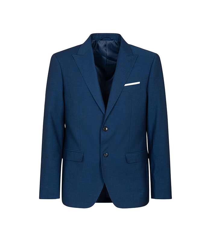 Giacca blu classica con taschino decorativo