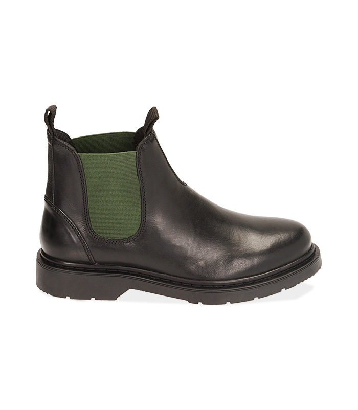 Chelsea boots nero/verde in pelle