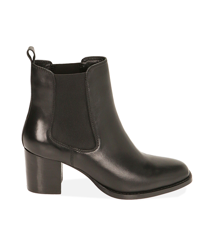 Chelsea boots neri in pelle, tacco 6,5 cm 