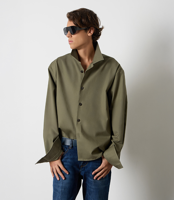 Camicia over militare in cotone da uomo