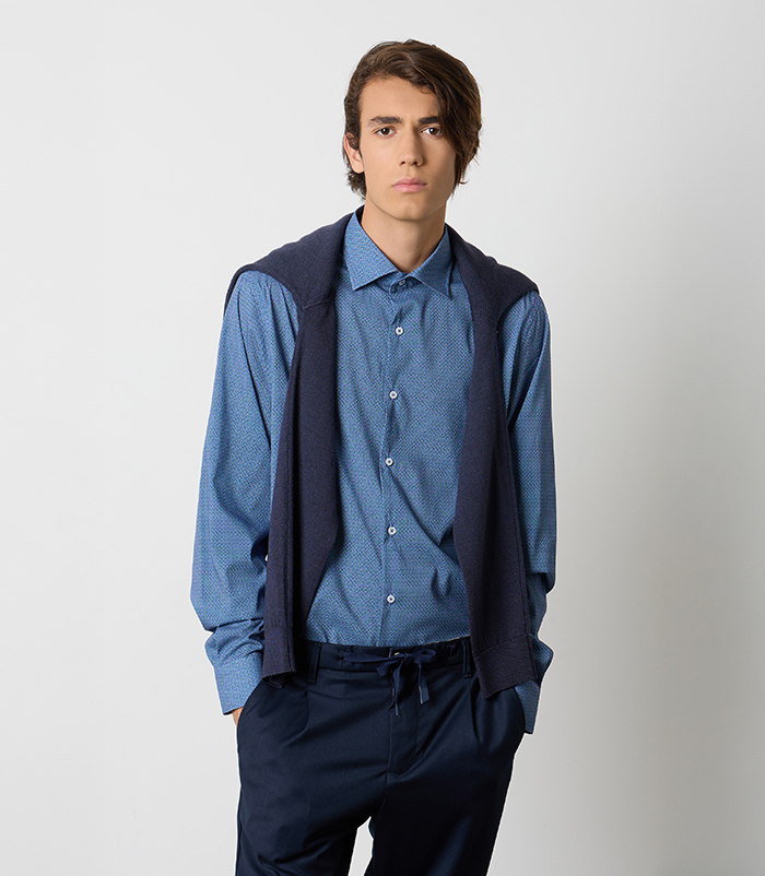 Camicia blu e bianca in cotone da uomo