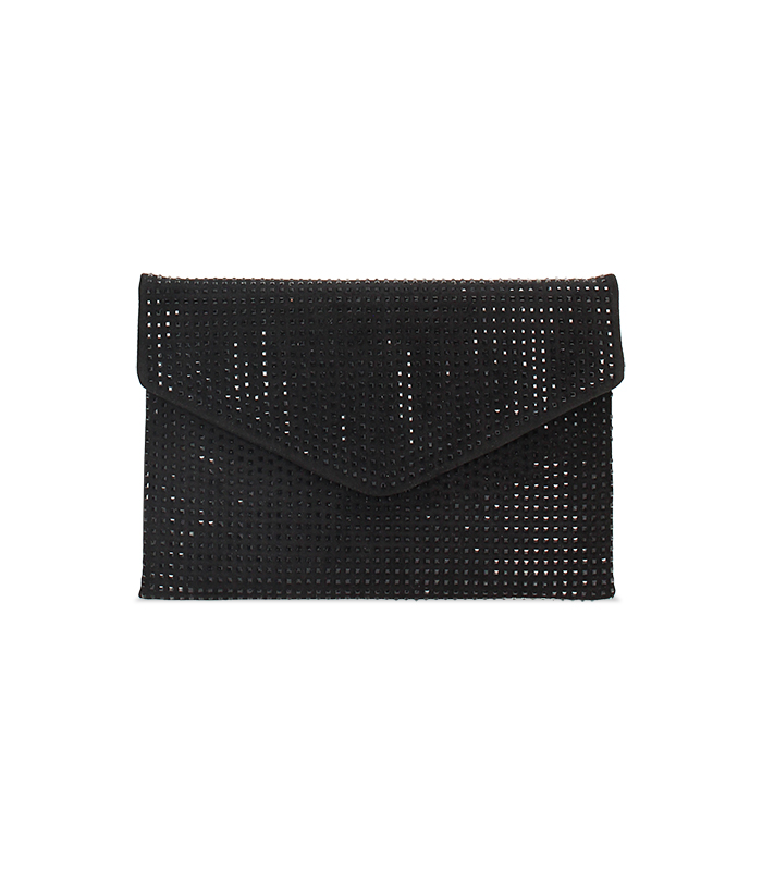 Pochette nera in microfibra con pietre