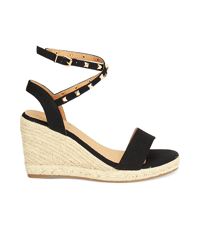 Zeppe donna nere in canvas con braccialetto
