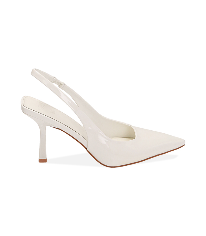Décolleté slingback bianche in vernice, tacco 8,5 cm